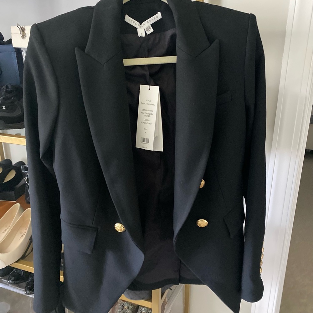 Veronica Beard Dickey Jacket - black with gold buttons - size 6 new w/ tags
